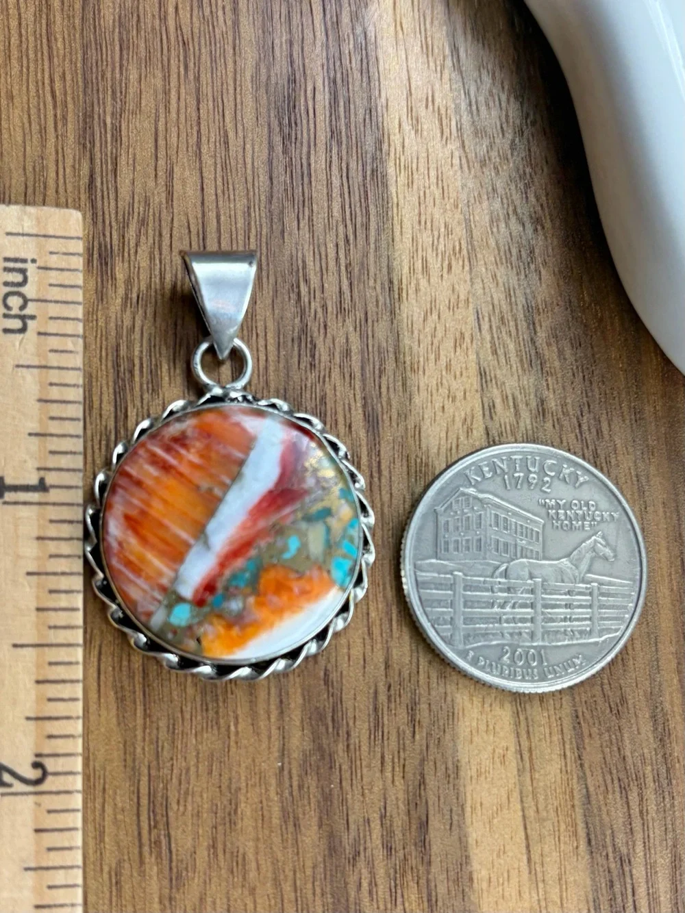 New Southwest Round Oyster Copper Turquoise Pendant 925 Sterling Silver Overlay